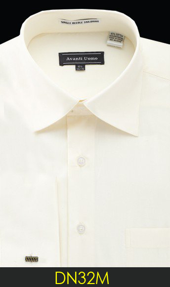 Avanti Uomo Solid Cream Cotton Blend Dress Shirt With French Cuffs DN32M